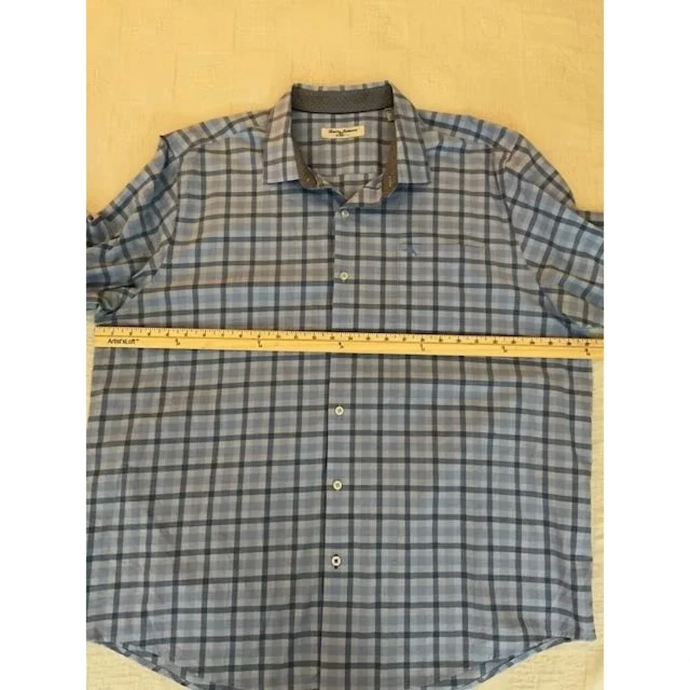 Tommy Bahama IslandZone Shirt XXL‎ Blue Plaid Long Sleeve Performance Stretch - Picture 8 of 9
